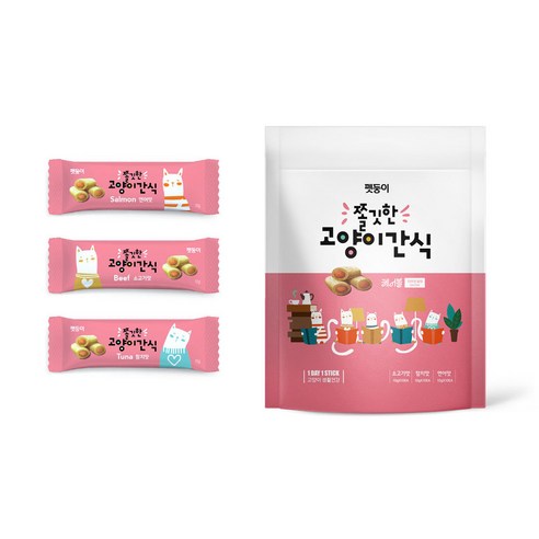 Pet-dong Chewy Cat Snack Meat Inside Churu 3 Flavor 300g, Tuna + Salmon + Beef Flavor, 10g, 1 piece