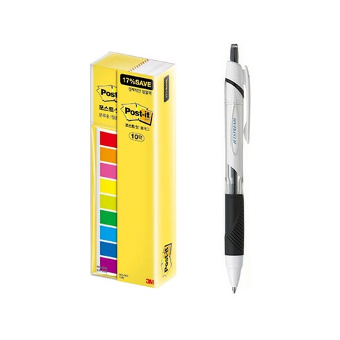 유니 제트스트림 볼펜 0.5mm + 알뜰 플래그 포스트잇 세트, 블랙(볼펜), 683-9KN-10(포스트잇), 1세트