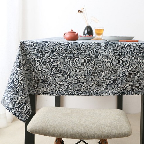 알럽홈 일본풍패턴 코튼 테이블 식탁보, 파도, 130 x 180 cm