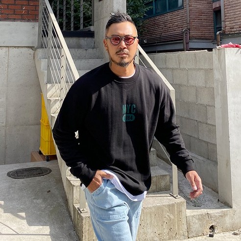 파이브라지 빅사이즈 뉴욕시티 레터링 오버핏 맨투맨