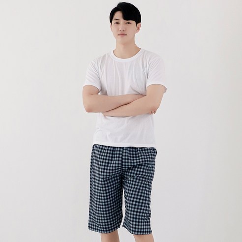 테라우드 남성용 면 7부 파자마 주머니 바지