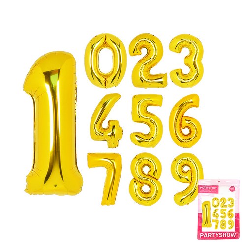 파티쇼 숫자 은박풍선 중형 0 + 1 + 2 + 3 + 4 + 5 + 6 + 7 + 8 + 9 세트, 골드, 1세트