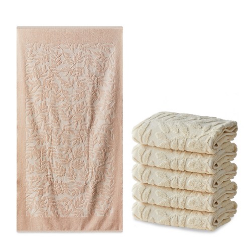 소프트터치 내츄럴 호텔수건 160g 30수 면사 5p + 내츄럴 바스타월 490g 30수 면사, 베이지(호텔수건), 핑크(바스타올), 1세트