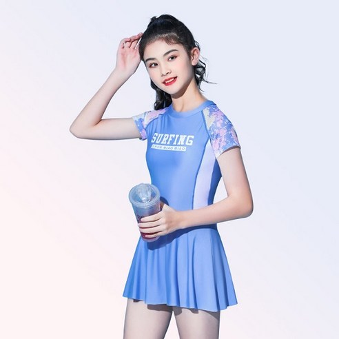 오렌지다몸 여아용 SURFING 배색 래쉬가드 세트