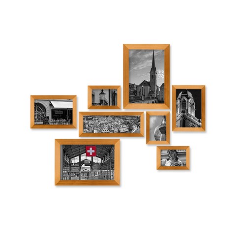 데코 인테리어 모던시티 액자 포인트 스티커, 사진(취히리 8종) + 프레임(내추럴우드)