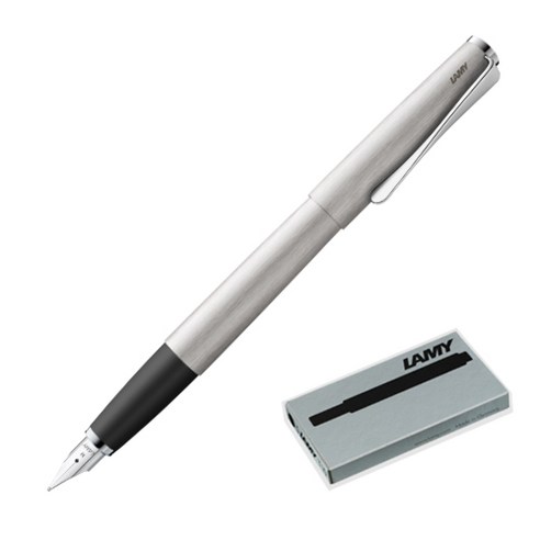 LAMY 065 스튜디오 브러쉬 스틸 만년필 + 잉크 카트리지 5p, F, 실버(만년필), 블랙(잉크 카트리지)