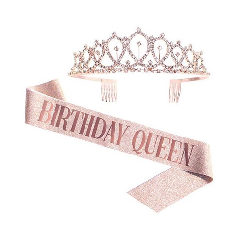 앤티스 미스 HBD 퀸 파티용품, 로즈골드, 1세트