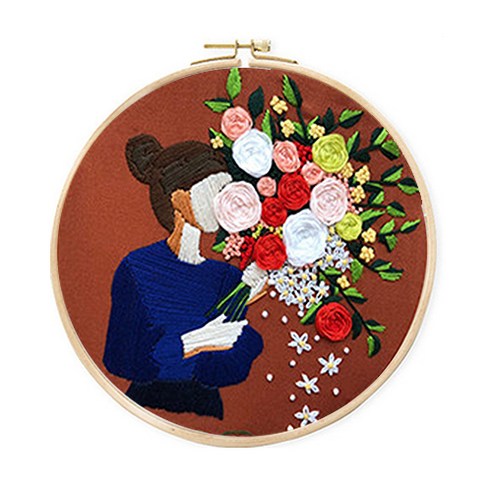 코쿼드 DIY 초보자용 십자수 프랑스자수 패키지 세트 20cm, 1세트, 여인의행복
