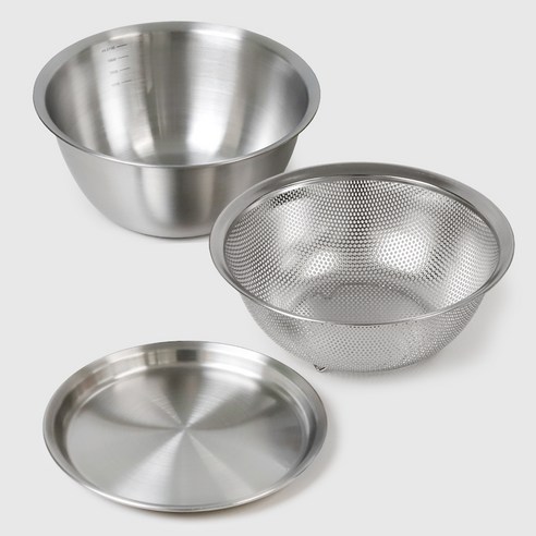 리본제이 3 in 1 스텐 304 믹싱볼 3종 세트 2100ml, 1세트, 믹싱볼 + 채반 + 트레이