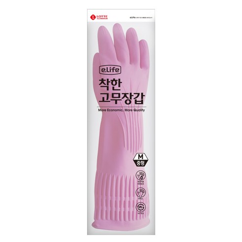 롯데이라이프 착한 고무장갑, 핑크, 중(M), 1세트