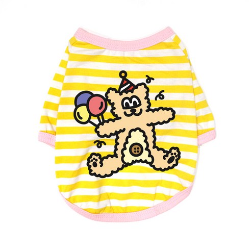 블랭크도그 강아지 벌쓰데이베어 티셔츠, YELLOW