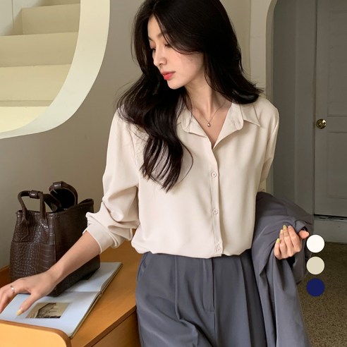 보에리에 여성용 베이직 카라 긴팔 블라우스