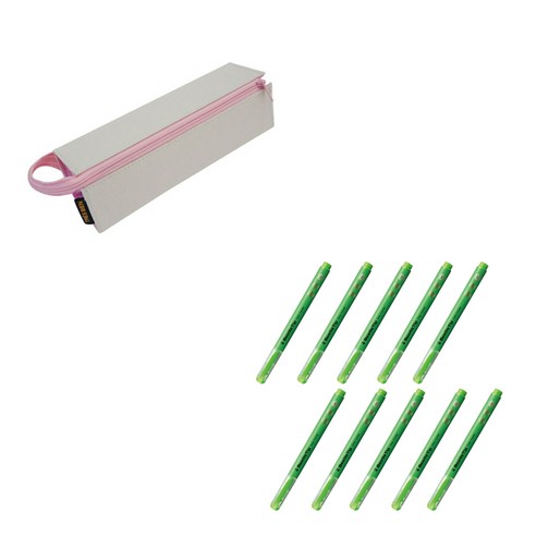 에코청운 멀티펜케이스 + 고쿠요 비틀팁 3way 형광펜 10p 세트, 회색(케이스),  연두(형광펜), 1세트