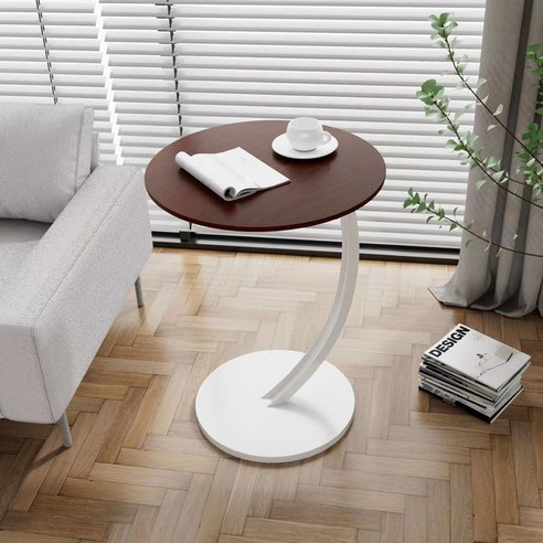 사이드 원형 티 테이블 보조 책상, 월넛 화이트