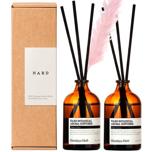 부케가르니 나드 보타니컬 아로마 디퓨저 100ml x 2p + 핑크뮬리, 클린코튼