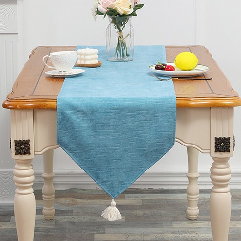 홈플로우 포근한 색상 고퀄리티 테이블 러너, 블루, 35 x 150 cm