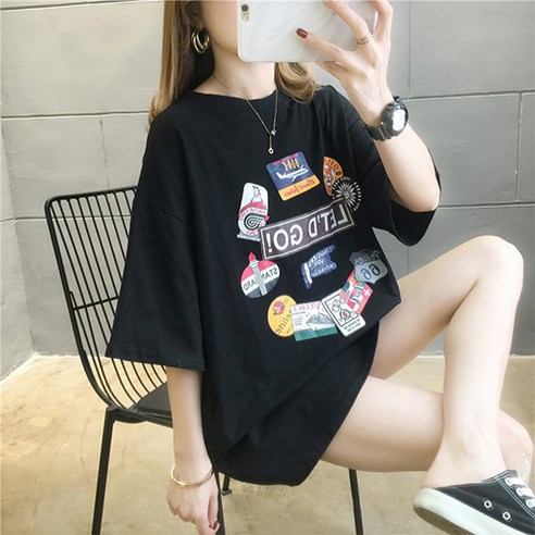 유니제이 여성용 트래블 프린팅 반팔 티셔츠