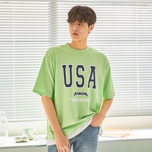 빅사이즈클럽 O2 USA 레이어드 반팔 티셔츠