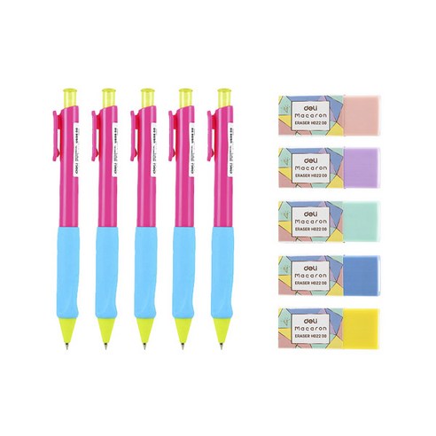 델리 학생 샤프 0.5mm 5p + 마카롱 지우개 5p 세트, 랜덤발송, 1세트