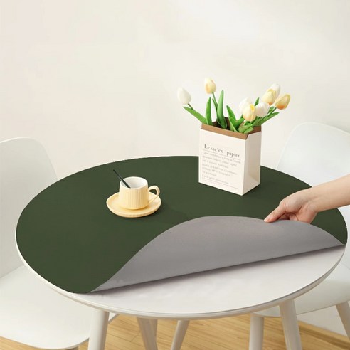 모노플리 방수 원형 투톤 테이블 매트, 그린그레이, 1개, 70cm