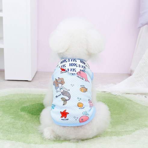 딩동펫 강아지 메쉬 스카프 나시 티셔츠: 해변가 더위에 상쾌한 스타일