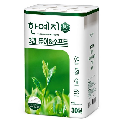 한예지 펄프 3겹데코 퓨어앤소프트 화장지 30m, 30개입, 1개