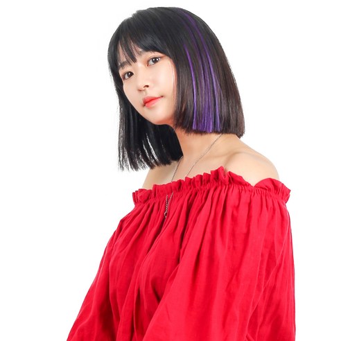 가발위드 스트레이트 컬러 포인트 피스 5p + 트윙클 붙임머리 세트, 다크퍼플(컬러피스), 랜덤발송(붙임머리), 1세트