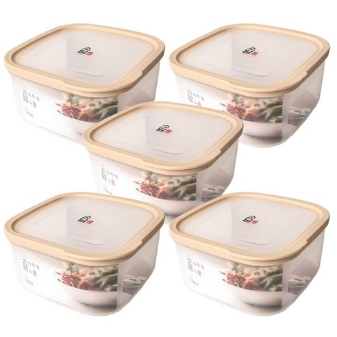 소담 정사각 밀폐용기 3호 1300ml 베이지, 5개, 단품