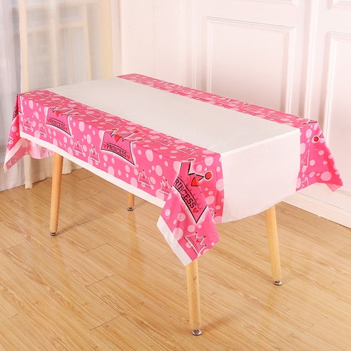 캐치 왕자와 공주님의 생일 웨딩 파티 테이블보 4p, 핑크 공주, 108 x 180 cm