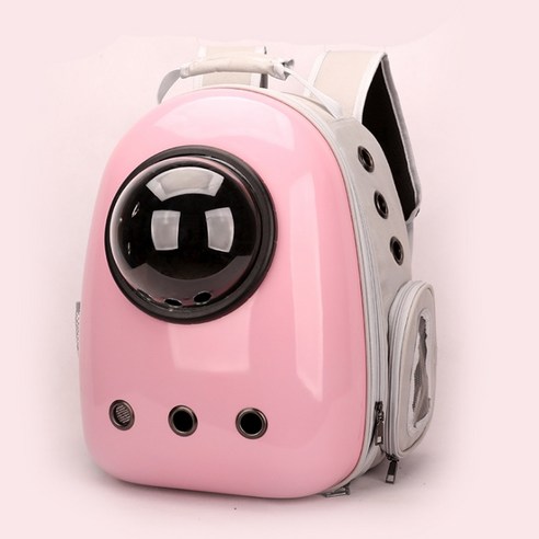진호 반려동물 투명 캡슐 이동 백팩, 핑크 베이지