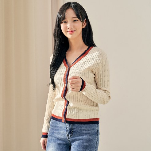 반에이크 여성용 듀아 꽈배기 배색 가디건