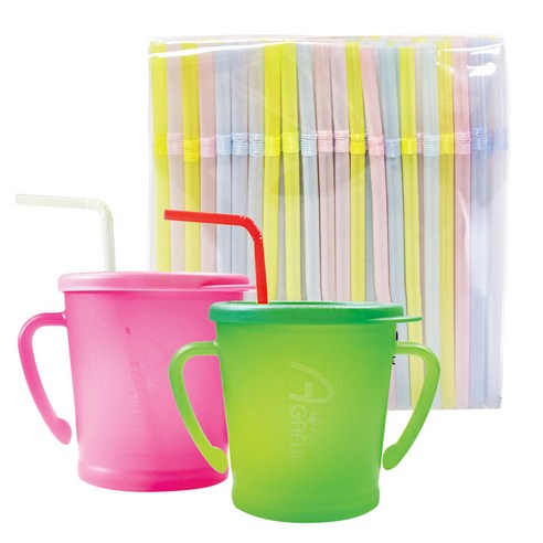 아가프라 매직빨대컵 2p + 빨대 200p, 300ml, 1세트, 핫핑크 + 그린