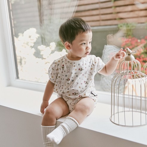 로토토베베 플라워토끼 랍빠 반팔 바디슈트