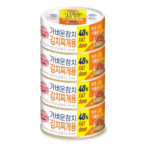 오뚜기 가벼운 참치 김치찌개용, 100g, 4개