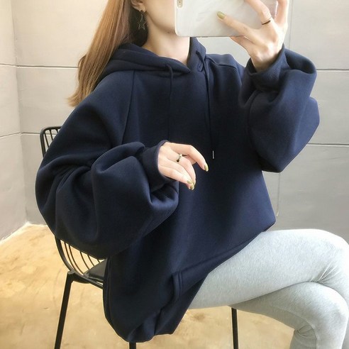 큐랑 면 오버핏 심플 기본 후드티
