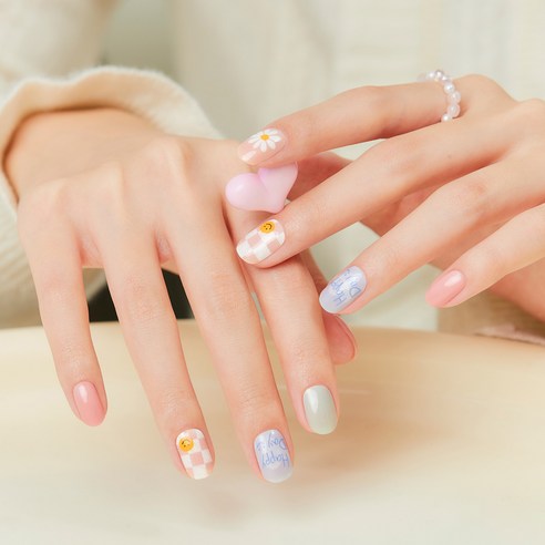 데싱디바 글로우 네일스티커 + Prep Pad 2p + Nail File 세트, 스마일 데이지, 1세트