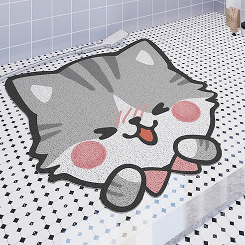 동물농장 카툰 코일 현관 욕실 발매트, 회색냥이01