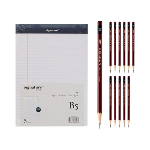시그니처 리갈패드 B5 5p + 유니볼 연필 3H 12p, 화이트(리갈패드), 1세트