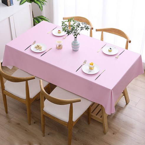 마켓플랜 PVC 방수 심플 식탁보, 핑크, 대형(140 x 100cm)