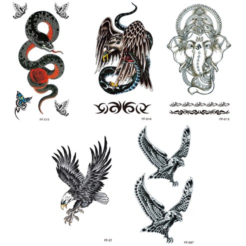 화려한 시리즈 문신타투 스티커 5종 세트 대형동물, 1세트, 대형동물 5장