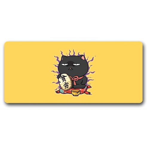 알럽컴 럭키 큐티 고양이 마우스 장패드 300 x 800 x 3 mm, 옐로우블랙캣, 1개