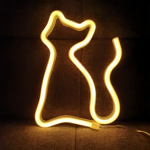 LED 네온사인 무드등 조명 고양이, 웜화이트
