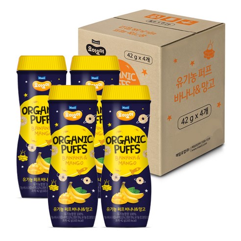 요미요미 오가닉퍼프 과자 42g, 4개, 바나나 & 망고
