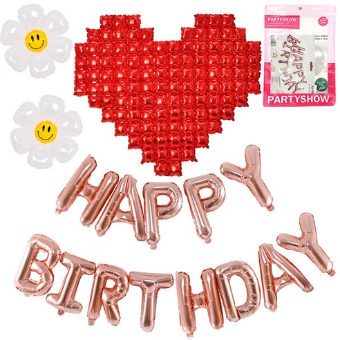 파티쇼 빅하트 레드 기념일 생일로즈골드 데이지 풍선 세트, 레드 + 로즈골드, 1세트