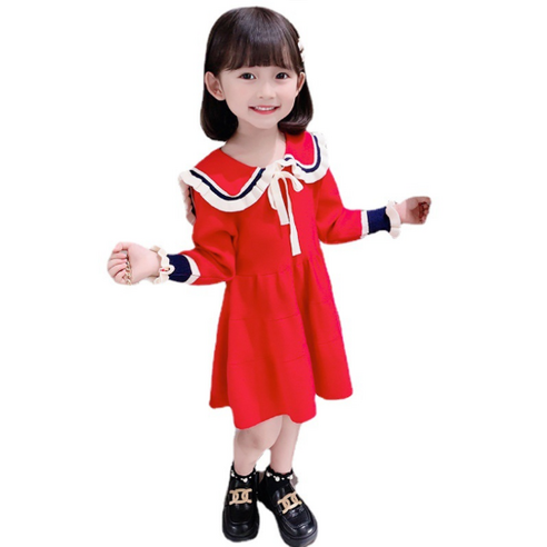 엔젤아이 여아용 리본사각 카라 원피스