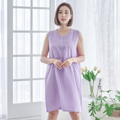 도씨 여성용 엠보 민소매 잠옷 원피스