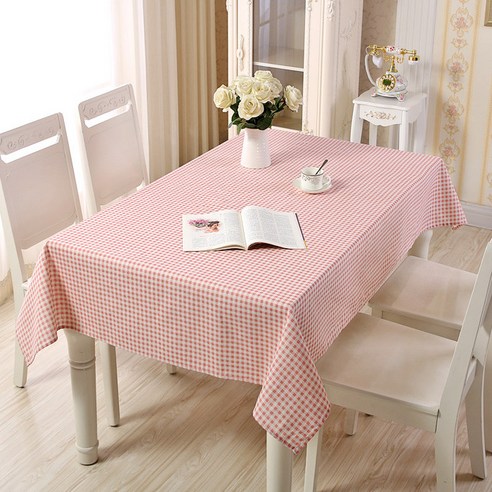 마켓플랜 북유럽 체크 식탁보 핑크, 2인(90 x 90)