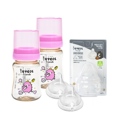 아이별프렌즈 PPSU 젖병 200ml 트윈팩 + 꼬미젖꼭지 2p, 핑크, 3단계(3~6개월), 1개