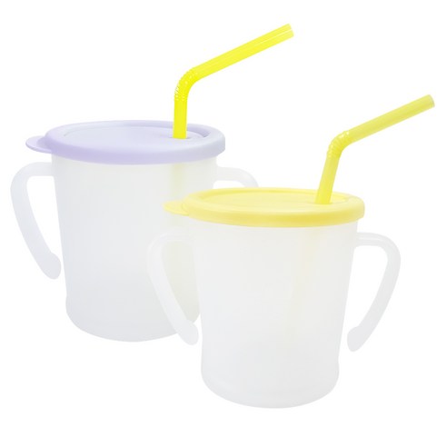 아가프라 유아용 매직빨대컵 2종 x 300ml 세트, 1세트, 옐로우, 라벤더