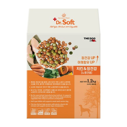 더독 강아지 닥터소프트 치킨 장건강 노령견용 사료, 닭, 1.2kg, 1개